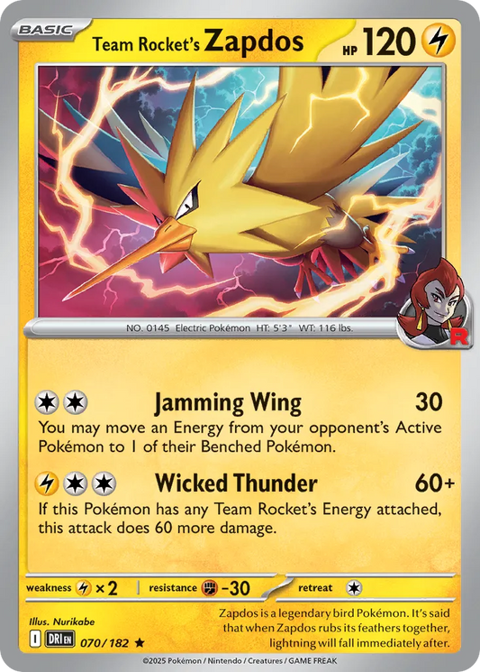 Team Rocket's Zapdos [Stamped] #70